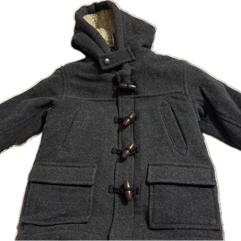 Baby GAP Charcoal Wool Jacket Sherpa Lined Hood and Quilted Lining 12-18 Months